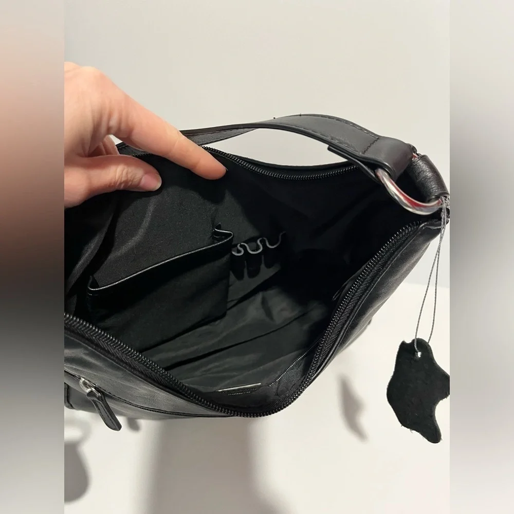 Giani Bernini Nappa Leather Round Hobo Bag Silhouette Black shoulder medium size